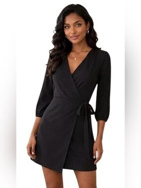 J Crew crepe Black wrap Mini dress. Long Sleeves. 4 Petite. Excellent condition.